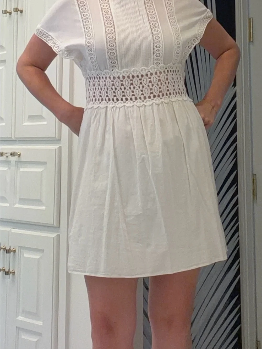 Mango White Cotton Lace-Trim Mini Dress - Picture 2 of 4